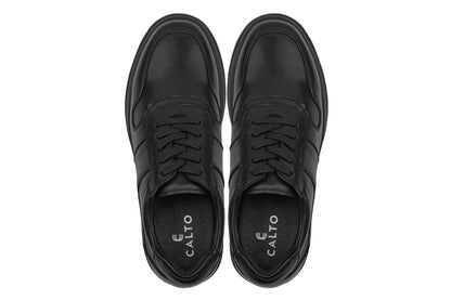 Y7080 - 2.8 Inches Taller (Black) - Lightweight Nappa Leather Men's Sneakers