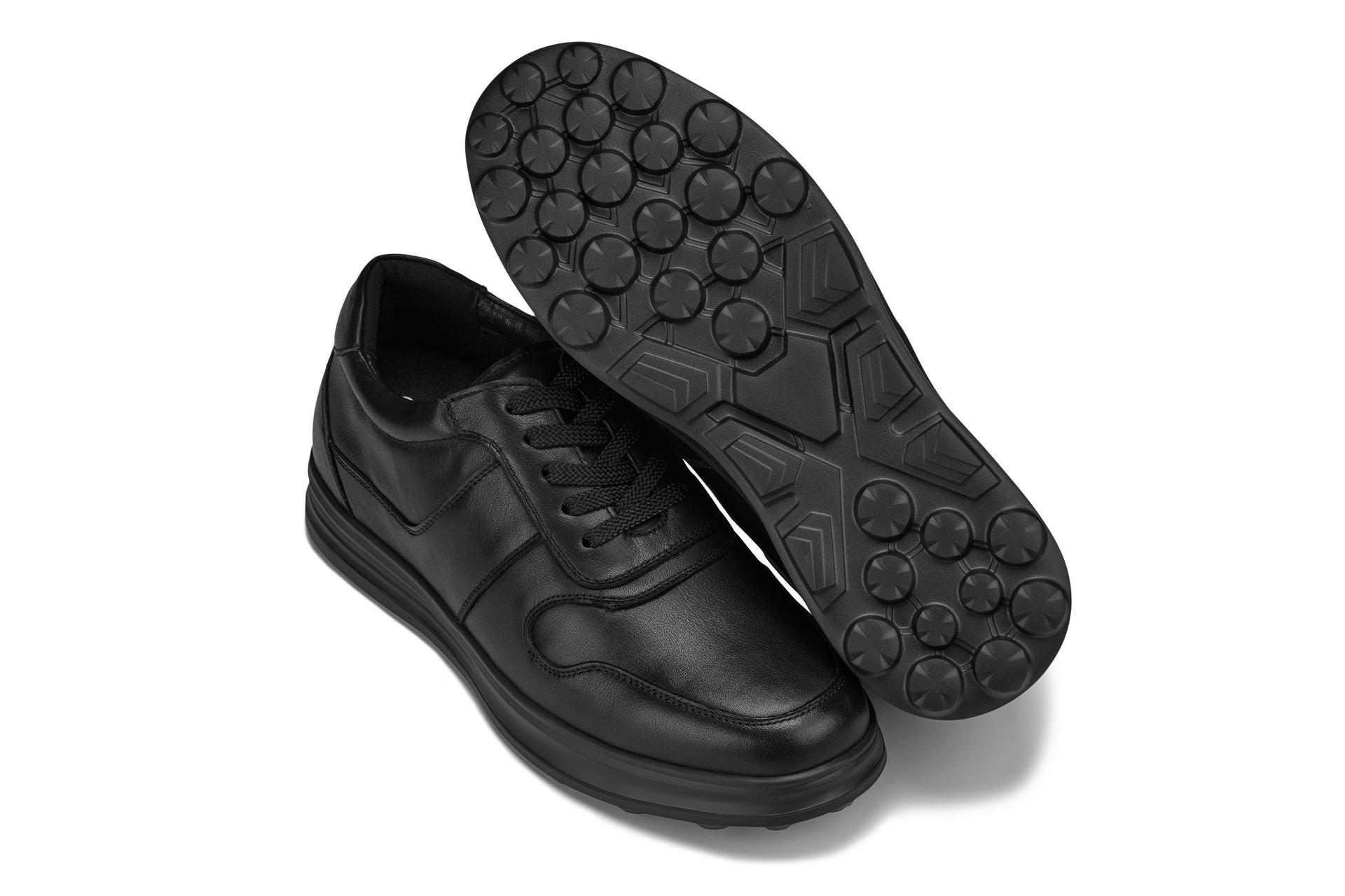 Y7080 - 2.8 Inches Taller (Black) - Lightweight Nappa Leather Men's Sneakers