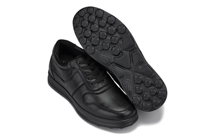Y7080 - 2.8 Inches Taller (Black) - Lightweight Nappa Leather Men's Sneakers