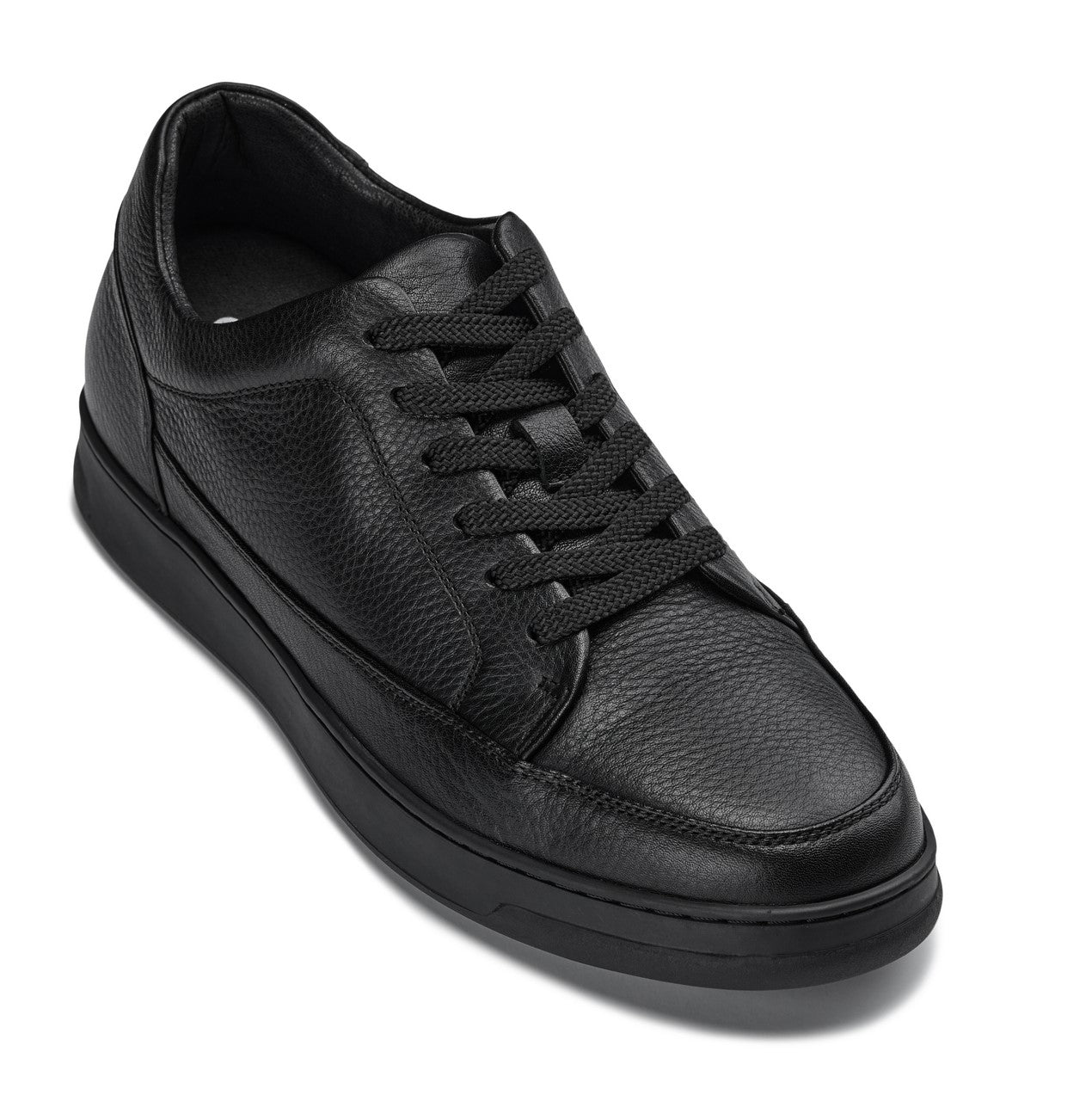Y7111 - 2.6 Inches Taller (Black) - Elevated Pebble Grain Leather Men's Sneakers
