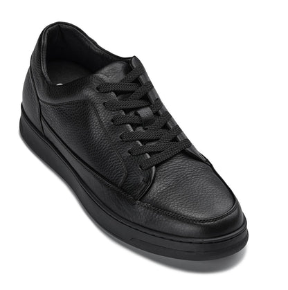 Y7111 - 2.6 Inches Taller (Black) - Elevated Pebble Grain Leather Men's Sneakers