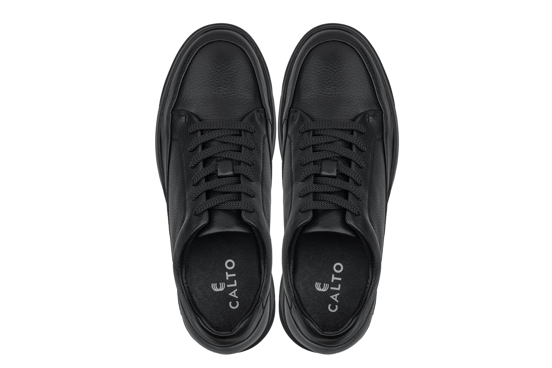 Y7111 - 2.6 Inches Taller (Black) - Elevated Pebble Grain Leather Men's Sneakers