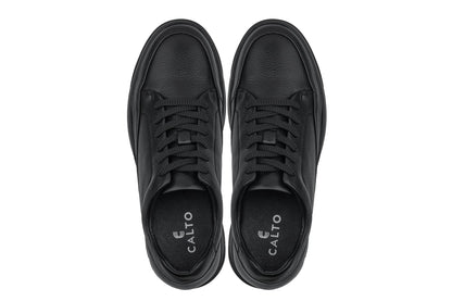 Y7111 - 2.6 Inches Taller (Black) - Elevated Pebble Grain Leather Men's Sneakers