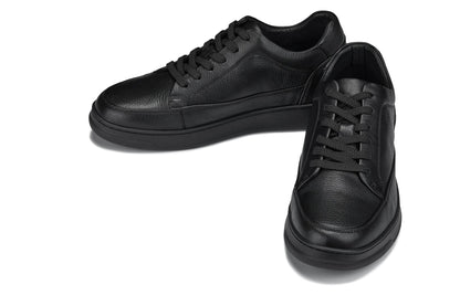Y7111 - 2.6 Inches Taller (Black) - Elevated Pebble Grain Leather Men's Sneakers