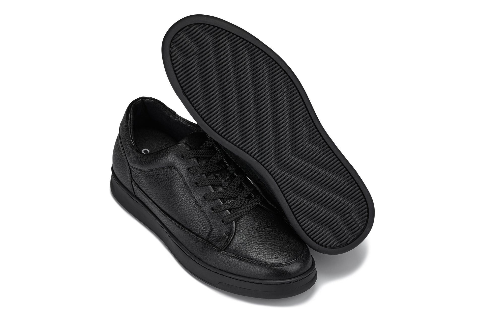 Y7111 - 2.6 Inches Taller (Black) - Elevated Pebble Grain Leather Men's Sneakers