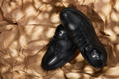 Y7111 - 2.6 Inches Taller (Black) - Elevated Pebble Grain Leather Men's Sneakers