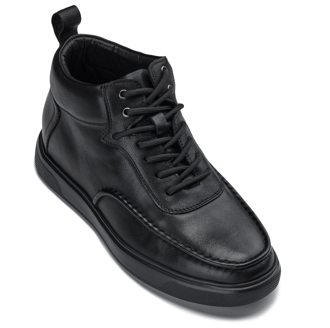 Y7112 - 2.8 Inches Taller (Black) - Nappa Leather Moc-Toe Men's Sneak-Boots