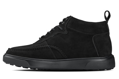Y7113 - 2.8 Inches Taller (Black) - Nubuck Suede Moc-Toe Men's Sneak-Boots