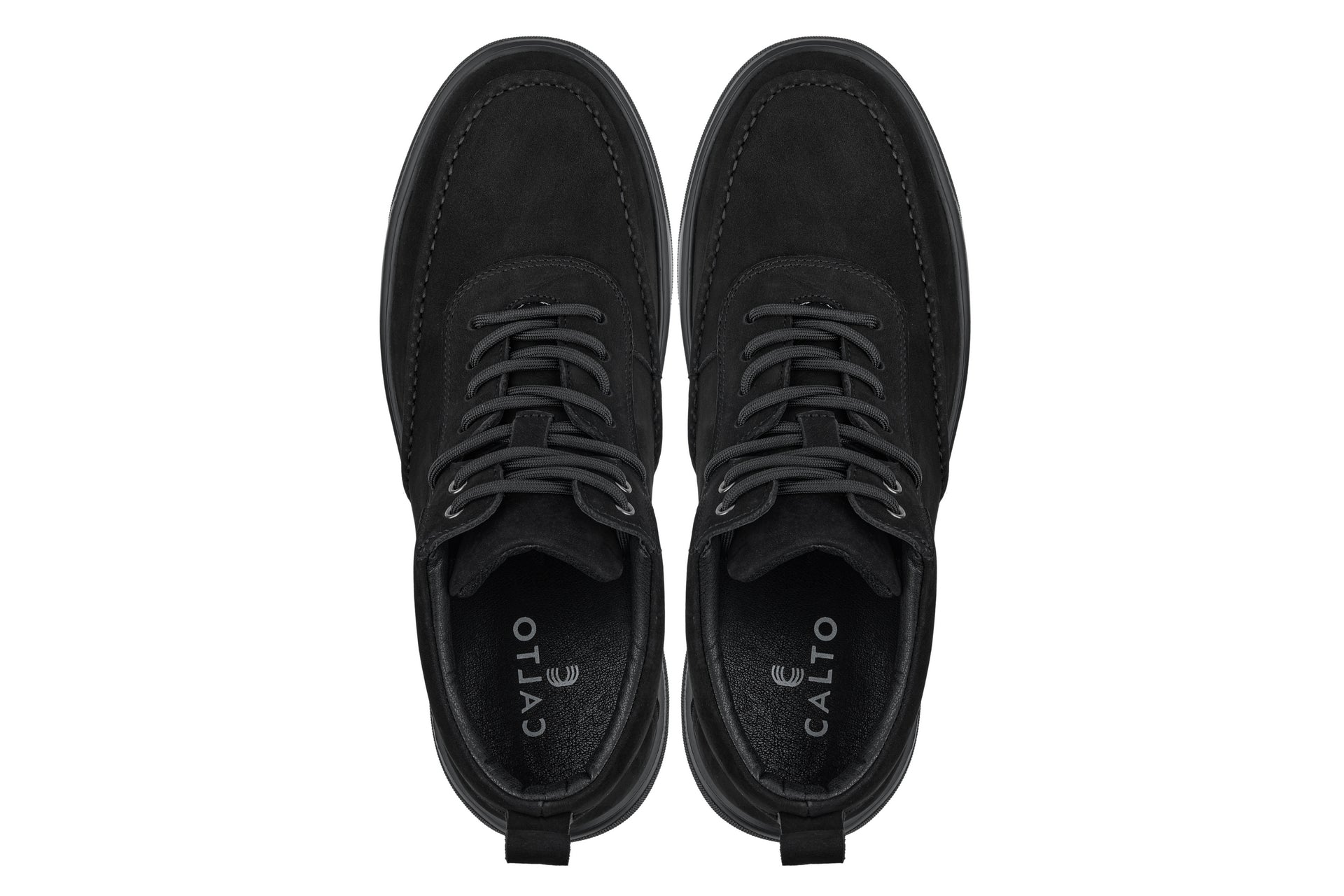 Y7113 - 2.8 Inches Taller (Black) - Nubuck Suede Moc-Toe Men's Sneak-Boots