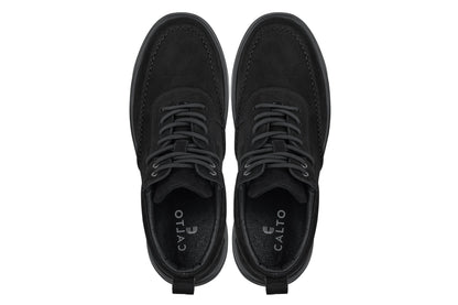 Y7113 - 2.8 Inches Taller (Black) - Nubuck Suede Moc-Toe Men's Sneak-Boots