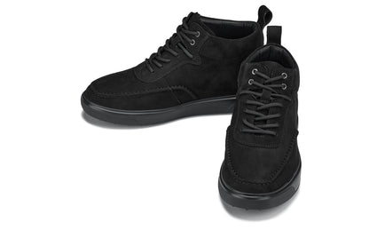 Y7113 - 2.8 Inches Taller (Black) - Nubuck Suede Moc-Toe Men's Sneak-Boots