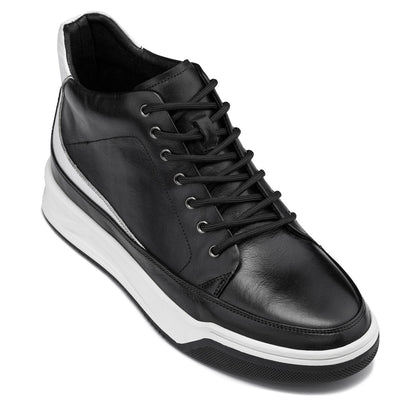 Y7150 - 2.6 Inches Taller (Black) - Leather Ankle Top Men's Sneak-Boot