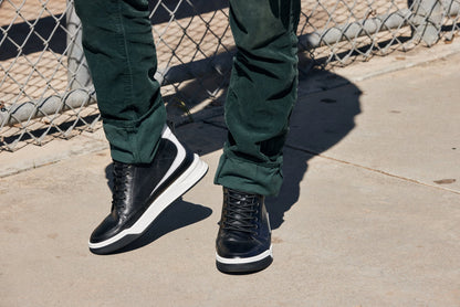 Y7150 - 2.6 Inches Taller (Black) - Leather Ankle Top Men's Sneak-Boot