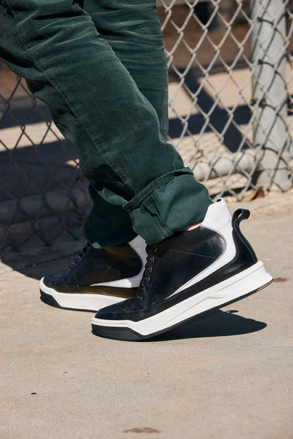 Y7150 - 2.6 Inches Taller (Black) - Leather Ankle Top Men's Sneak-Boot