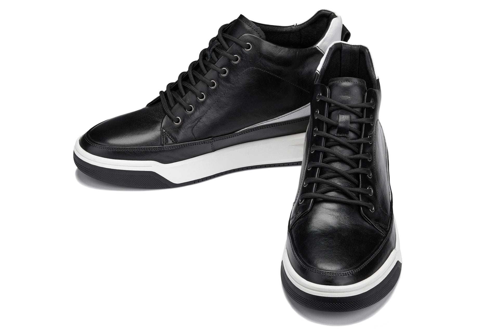 Y7150 - 2.6 Inches Taller (Black) - Leather Ankle Top Men's Sneak-Boot