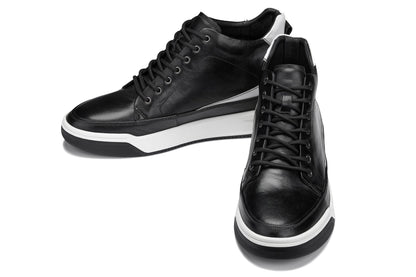 Y7150 - 2.6 Inches Taller (Black) - Leather Ankle Top Men's Sneak-Boot