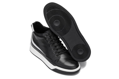 Y7150 - 2.6 Inches Taller (Black) - Leather Ankle Top Men's Sneak-Boot