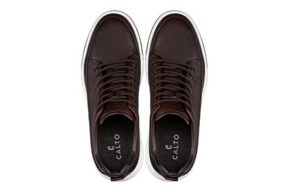 Y7152 - 2.6 Inches Taller (Coffee Brown) - Leather Ankle Top Men's Sneak-Boot