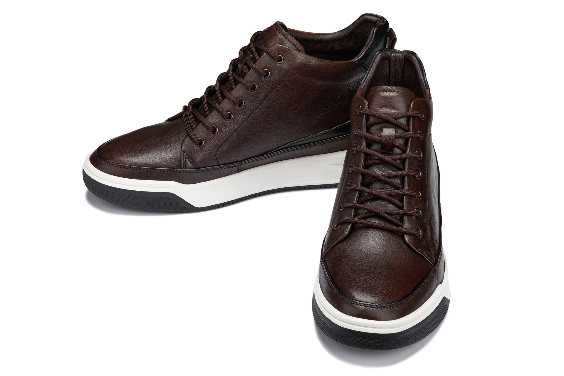Y7152 - 2.6 Inches Taller (Coffee Brown) - Leather Ankle Top Men's Sneak-Boot