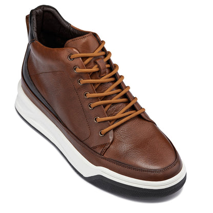 Y7153 - 2.6 Inches Taller (Brown) - Leather Ankle Top Men's Sneak-Boot