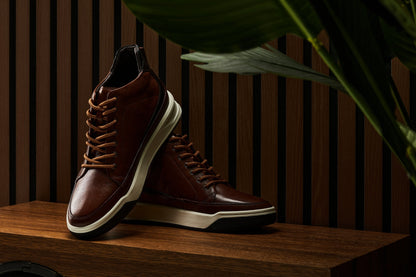 Y7153 - 2.6 Inches Taller (Brown) - Leather Ankle Top Men's Sneak-Boot