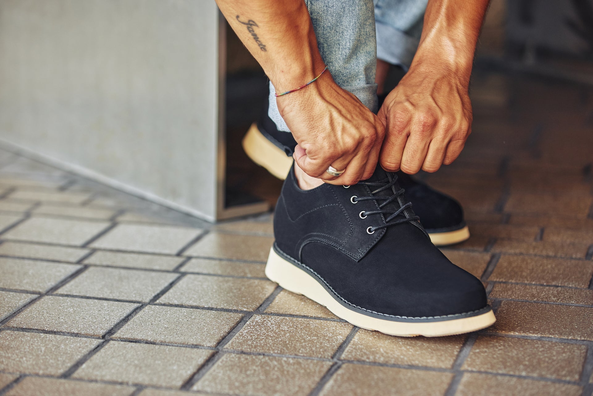 Y7261 - 2.8 Inches Taller (Black) - Nubuck Upper Wedge Sole Men's Work Boots