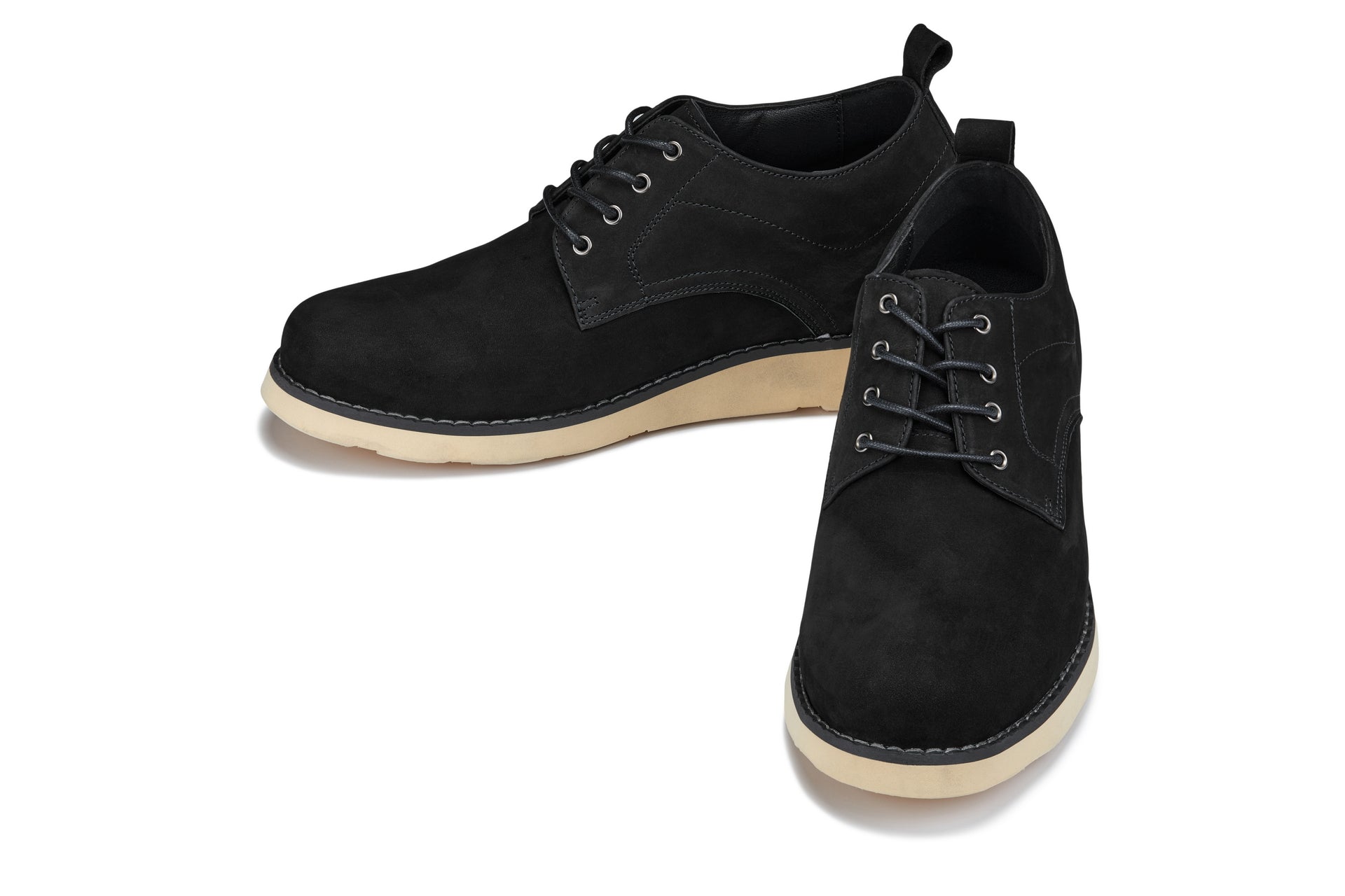 Y7261 - 2.8 Inches Taller (Black) - Nubuck Upper Wedge Sole Men's Work Boots