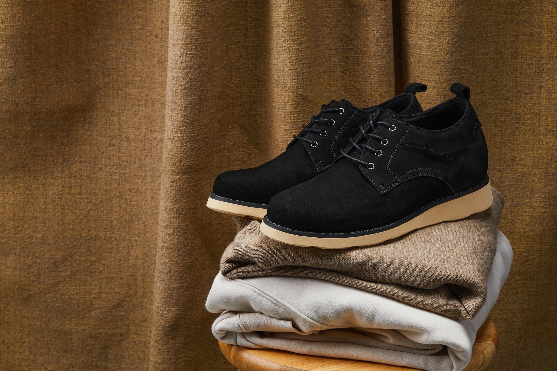 Y7261 - 2.8 Inches Taller (Black) - Nubuck Upper Wedge Sole Men's Work Boots