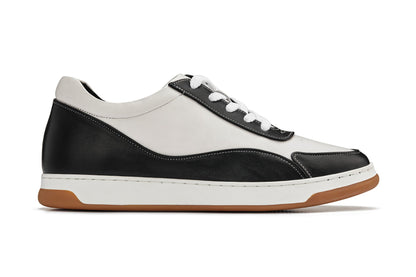 Y7884 - 2.6 Inches Taller (Black/White/White & Gum Sole) - Elevated Leather Men's Sneakers