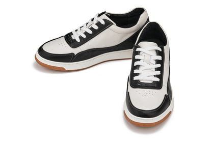 Y7884 - 2.6 Inches Taller (Black/White/White & Gum Sole) - Elevated Leather Men's Sneakers