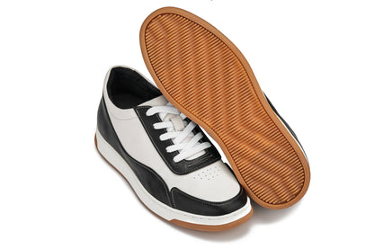Y7884 - 2.6 Inches Taller (Black/White/White & Gum Sole) - Elevated Leather Men's Sneakers