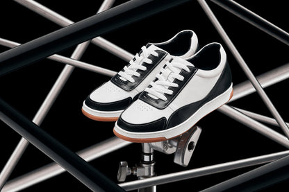 Y7884 - 2.6 Inches Taller (Black/White/White & Gum Sole) - Elevated Leather Men's Sneakers