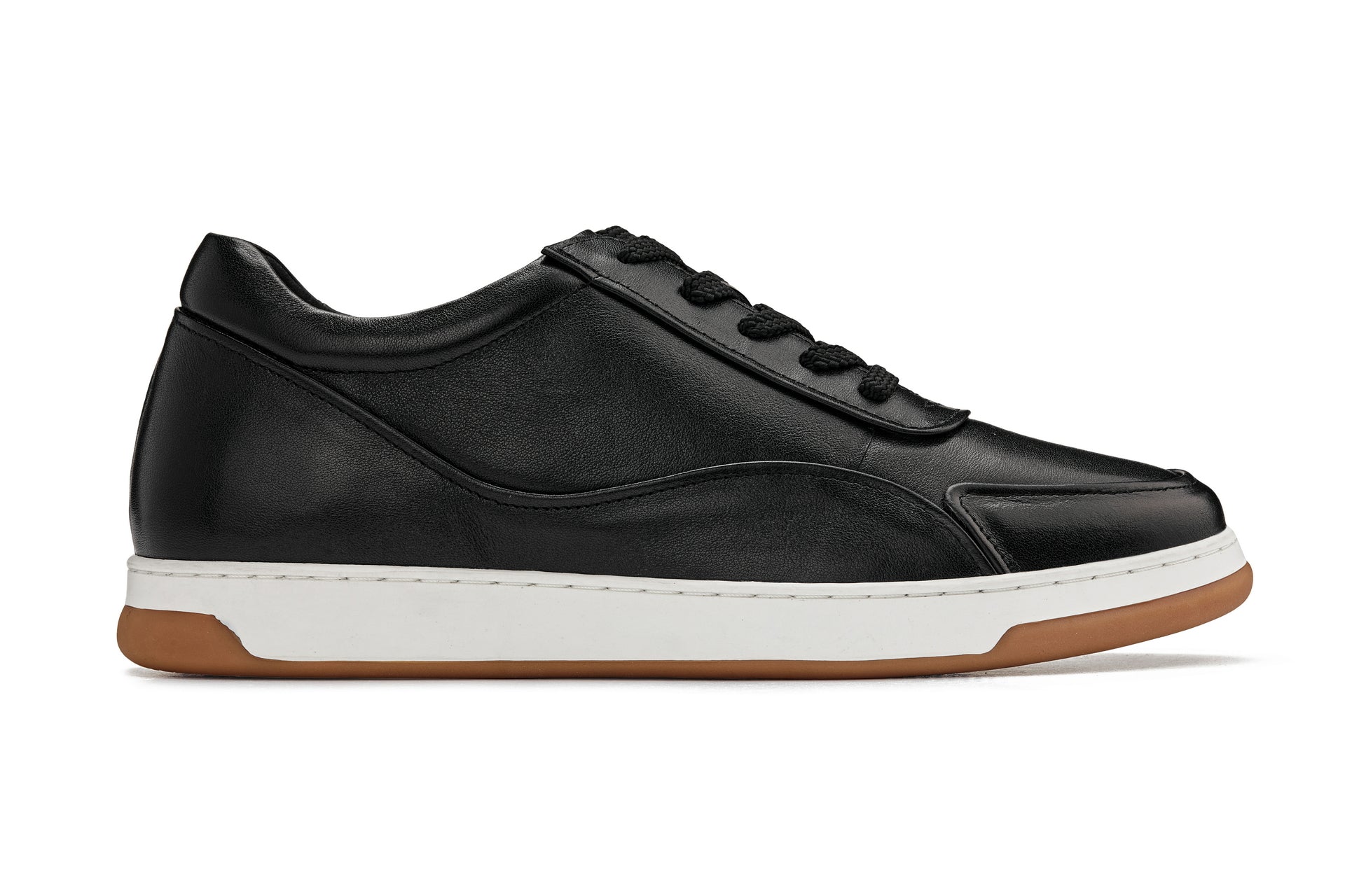 Y7885 - 2.6 Inches Taller (Black/White & Gum Sole) - Elevated Leather Sneakers