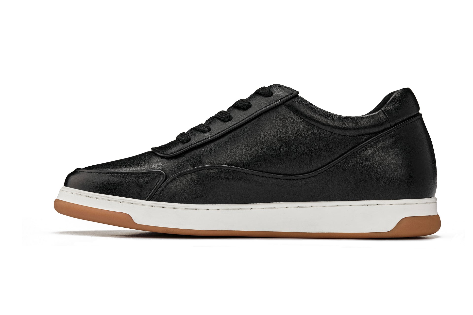 Y7885 - 2.6 Inches Taller (Black/White & Gum Sole) - Elevated Leather Sneakers