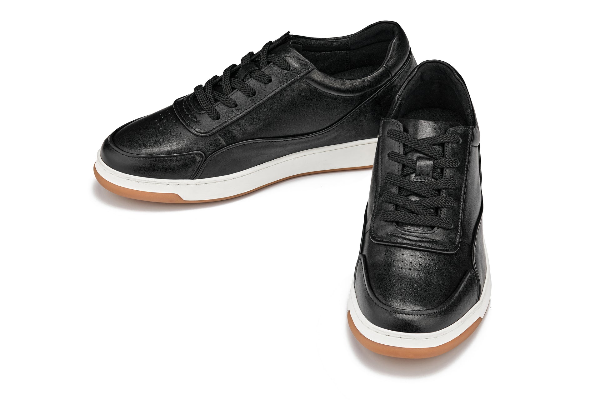 Y7885 - 2.6 Inches Taller (Black/White & Gum Sole) - Elevated Leather Sneakers