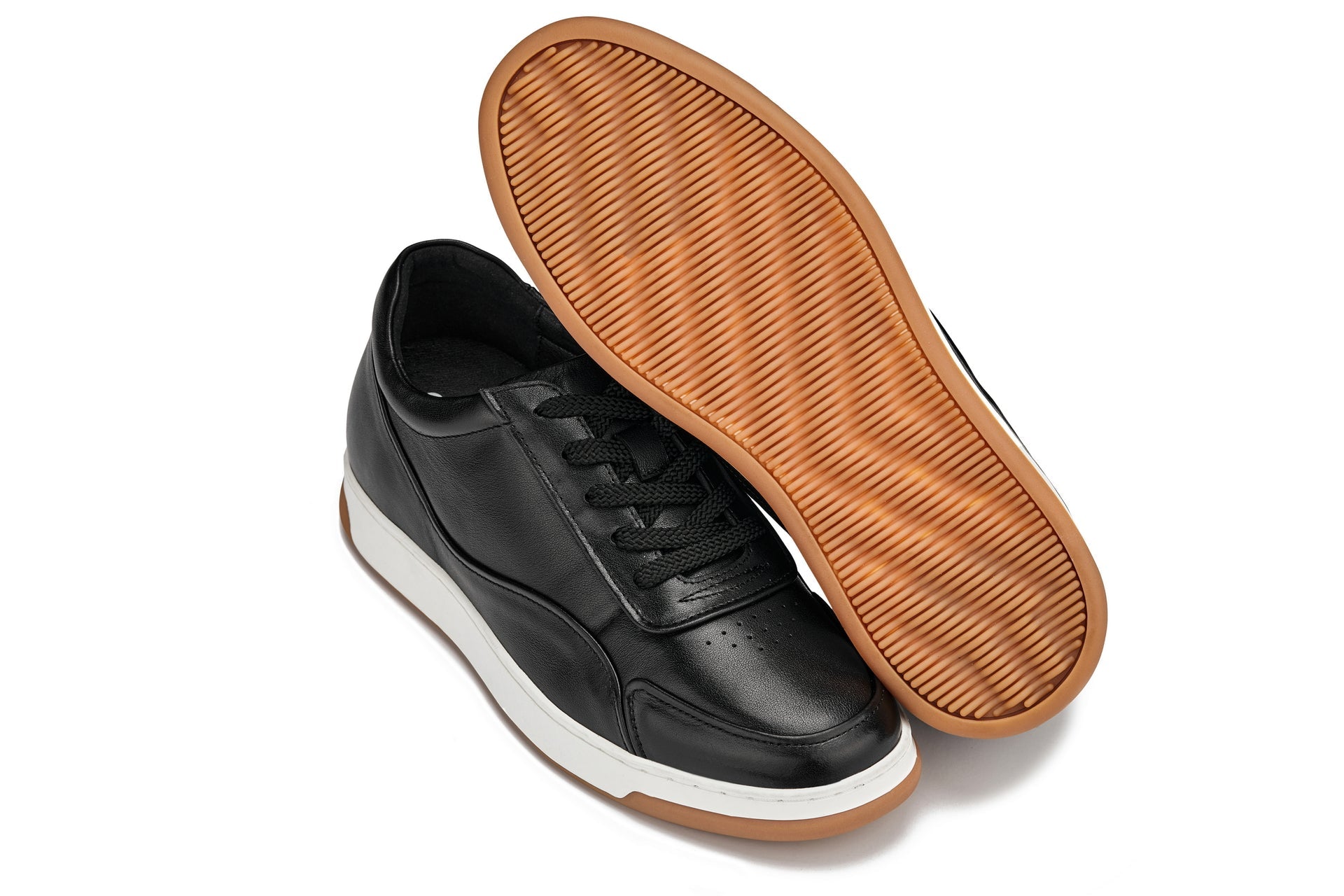 Y7885 - 2.6 Inches Taller (Black/White & Gum Sole) - Elevated Leather Men's Sneakers