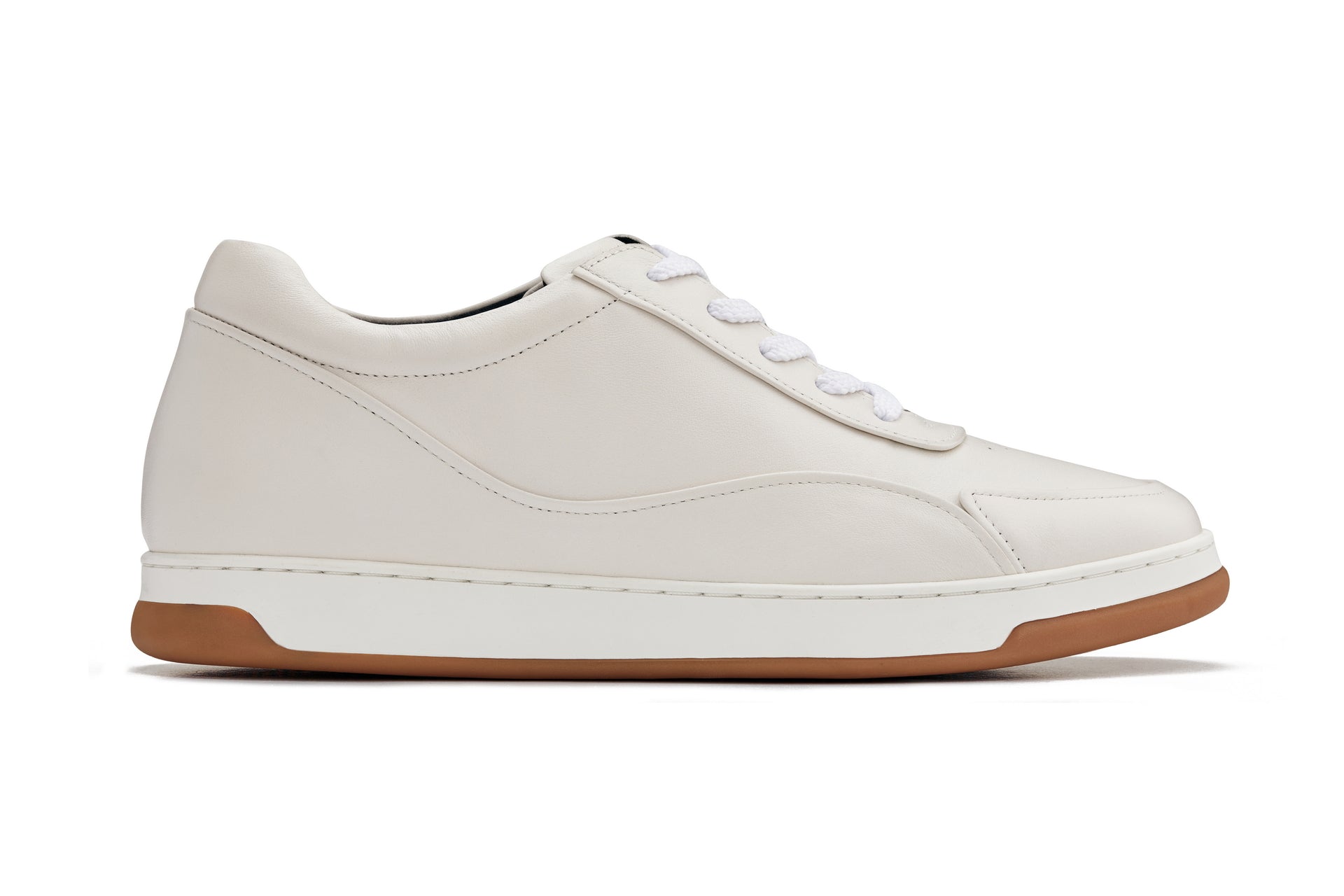 Y7886 - 2.6 Inches Taller (Off-White/White & Gum Sole) - Elevated Leather Men's Sneakers