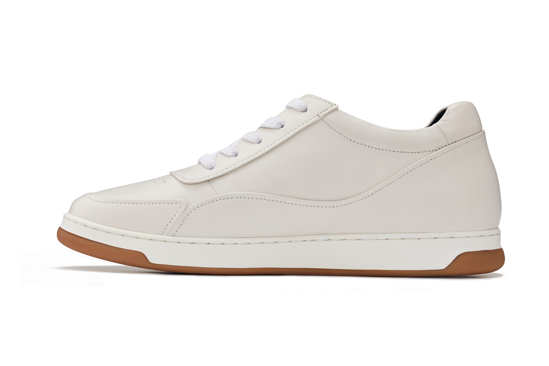 Y7886 - 2.6 Inches Taller (Off-White/White & Gum Sole) - Elevated Leather Men's Sneakers