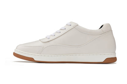 Y7886 - 2.6 Inches Taller (Off-White/White & Gum Sole) - Elevated Leather Men's Sneakers