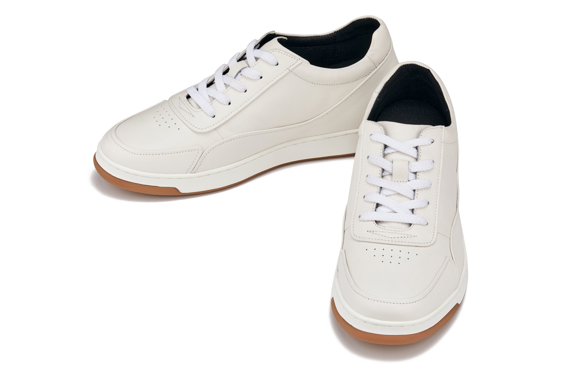 Y7886 - 2.6 Inches Taller (Off-White/White & Gum Sole) - Elevated Leather Men's Sneakers