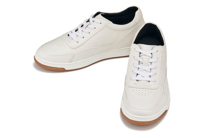 Y7886 - 2.6 Inches Taller (Off-White/White & Gum Sole) - Elevated Leather Men's Sneakers