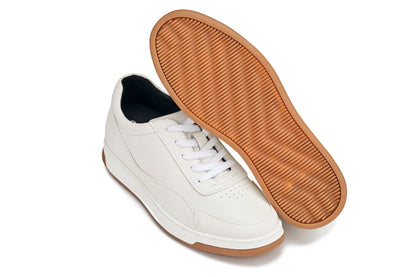Y7886 - 2.6 Inches Taller (Off-White/White & Gum Sole) - Elevated Leather Men's Sneakers