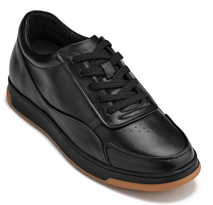 Y7888 - 2.6 Inches Taller (Noir/Black & Gum Sole) - Elevated Leather Men's Sneakers