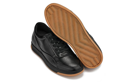 Y7888 - 2.6 Inches Taller (Noir/Black & Gum Sole) - Elevated Leather Men's Sneakers