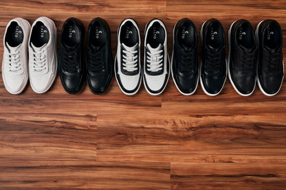 Y7886 - 2.6 Inches Taller (Off-White/White & Gum Sole) - Elevated Leather Men's Sneakers