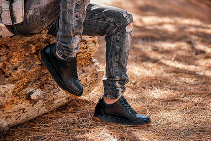 Y7931 - 2.6 Inches Taller (Noir/Black) - Elevated Leather Micro-Perforated Men's Sneakers