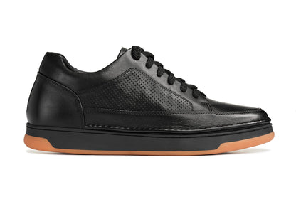 Y7931 - 2.6 Inches Taller (Noir/Black) - Elevated Leather Micro-Perforated Men's Sneakers