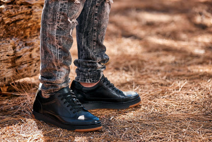 Y7931 - 2.6 Inches Taller (Noir/Black) - Elevated Leather Micro-Perforated Men's Sneakers
