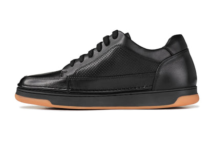 Y7931 - 2.6 Inches Taller (Noir/Black) - Elevated Leather Micro-Perforated Men's Sneakers