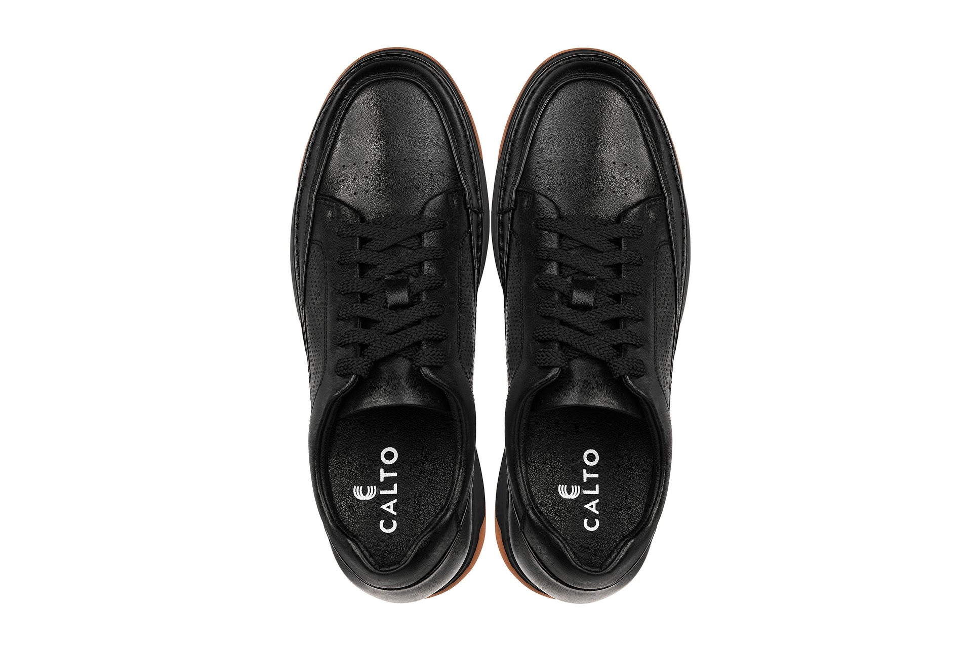 Y7931 - 2.6 Inches Taller (Noir/Black) - Elevated Leather Micro-Perforated Men's Sneakers